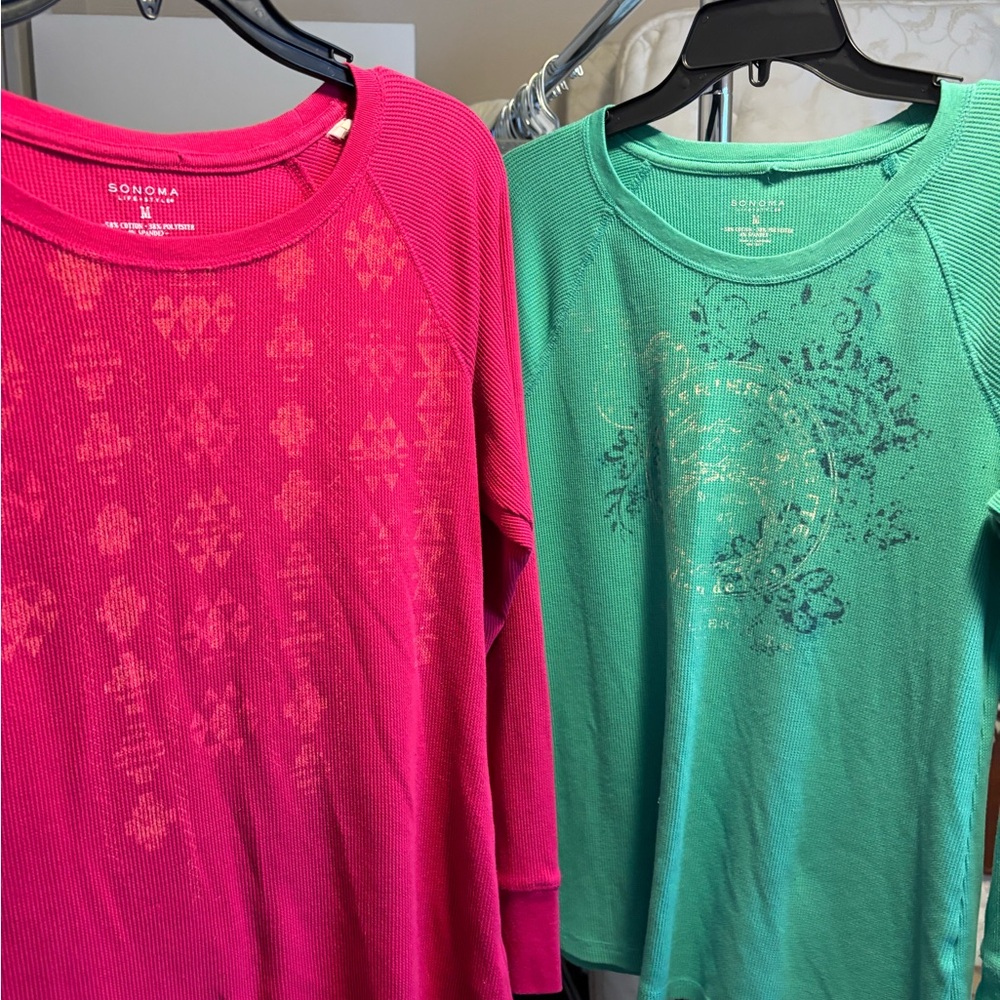 Sonoma ladies long Sleeve thermal Shirts - Pink and Green
